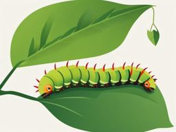 Caterpillar Devouring a Leaf Clip Art - Caterpillar voraciously eating a green leaf,  color vector clipart, minimal style