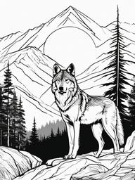 Wolf in Mountains Coloring Pages - Wolf Standing Tall in Mountain Range  minimal black outline printable sheet, coloring page