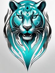Turquoise Panther Tattoo-Dynamic and vibrant representation of a panther using turquoise hues in tattoo art.  simple color tattoo,white background