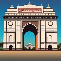 New Delhi clipart - India Gate and Jama Masjid in India,  color vector clipart