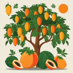 Papaya Tree with Ripe Papayas Clipart - A papaya tree with ripe papayas.  color vector clipart, minimal style