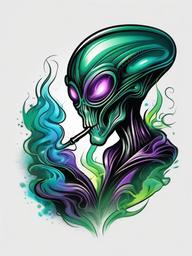 Tattoo Design Alien Smoke - Blend creativity and mystery with an alien smoke-themed tattoo design.  simple color tattoo,vector style,white background