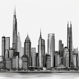 Art clipart - black and white sketch of a city skyline  