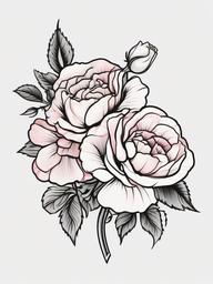 Carnation and Rose Tattoo,Love and admiration expressed in a tattoo featuring carnations and roses, a classic and timeless choice.  simple color tattoo,minimal vector art,white background