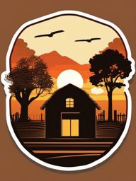 Sunset over farm sticker- Rural beauty, , sticker vector art, minimalist design