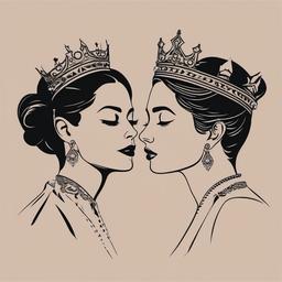 Couple Tattoo King Queen - Declare your royal connection with matching couple ink.  minimalist color tattoo, vector