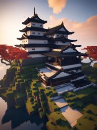 japanese castle on a serene island - minecraft house design ideas 