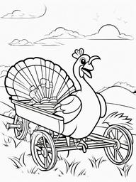 Turkey in a Wagon Coloring Pages - Playful Turkey Riding in a Wagon  minimal black outline printable sheet, coloring page