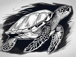 drawing of a sea turtle swimming  minimal rough sketch scribbles,doodles,black and white