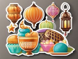 Eid al-Fitr sticker- Lanterns and Sweets Delight, , sticker vector art, minimalist design