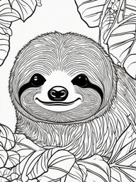 Sloth Coloring Page - Slow Hanging Mammal  black outline printable coloring page