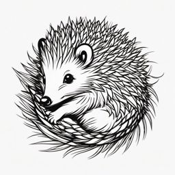 Hedgehog Tattoo - Adorable hedgehog curled up into a spiky ball  few color tattoo design, simple line art, design clean white background