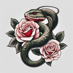 Snake with rose tattoo, Tattoos that blend the beauty of roses with the symbolism of snakes. colors, tattoo patterns, clean white background