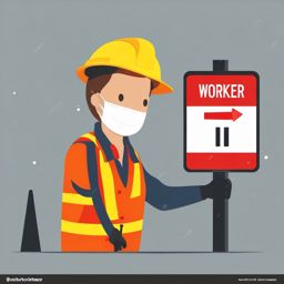 Worker with Road Sign clipart - A worker with a road sign., ,vector color clipart,minimal