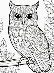 Owl Coloring Pages - Owl with feathers  simple coloring pages