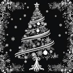 christmas tree clipart black and white - adorned with festive decorations. 