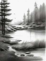 pencil sketch drawing of scenery  minimal rough sketch scribbles,doodles,black and white