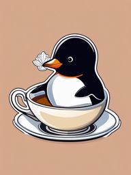 Penguin in Tea Cup Sticker - A penguin enjoying a cozy moment in a tea cup. ,vector color sticker art,minimal