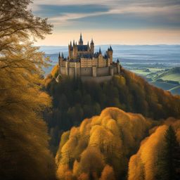hohenzollern castle tales - illustrate the tales and history associated with hohenzollern castle, perched atop a picturesque hill. 