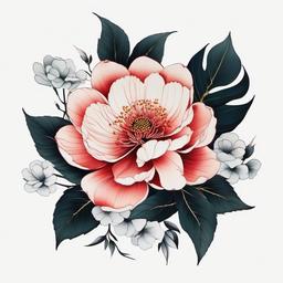 japanese tattoo design flower  simple color tattoo,white background,minimal