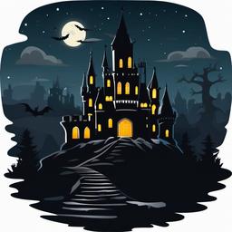 Haunted castle on a dark night clipart.  vector style illustration, white background