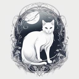 Cat Ghost Tattoo - Tattoo featuring a ghostly or ethereal cat design.  minimal color tattoo, white background
