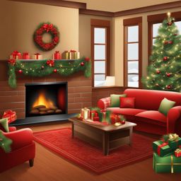 christmas clipart free: decorating a cozy living room. 