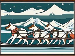 Sled Dog Clipart - A team of sled dogs pulling a sled in the Arctic.  color vector clipart, minimal style