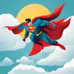 Superhero clipart - superhero flying high above the clouds  color,minimalist,vector clipart