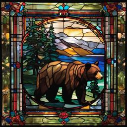 Stained Glass Black Bear - Capture the essence of the wilderness with stained glass black bear designs, featuring these majestic creatures in bold and vibrant compositions.  