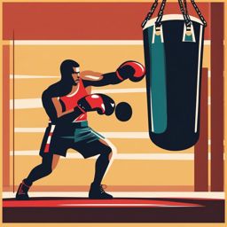 Boxing Punching Bag Clipart - A boxer hitting a punching bag.  color vector clipart, minimal style