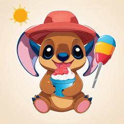 Stitch clipart - Stitch with ice cream and a sun hat  color,minimalist,vector clipart