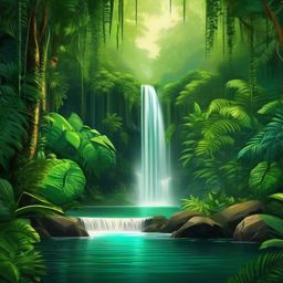 Nature Background - Majestic Waterfall Hidden in a Lush Rainforest wallpaper, abstract art style, patterns, intricate