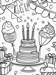 Birthday Surprise Party Coloring Pages - Surprise Party for a Birthday Celebration  minimal black outline printable sheet, coloring page