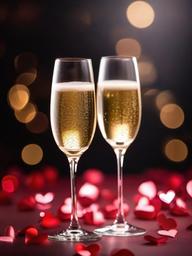 Valentines Day background - Champagne glasses clinking with soft bokeh lights  