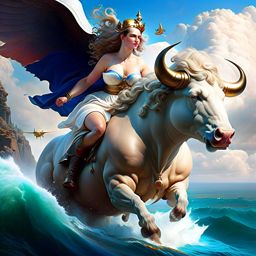 europa, the kidnapped princess, riding on the back of zeus in the form of a bull across the sea. 