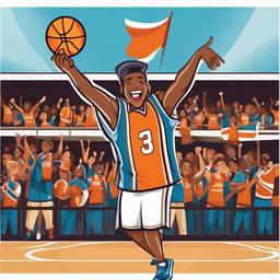 Basketball clipart - basketball fan cheering with a banner  