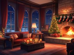 Cozy Fireside Gathering in an Anime Winter Christmas Anime Background intricate details, patterns, wallpaper photo