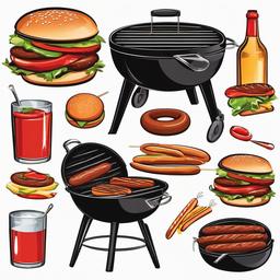 Grill with burgers and hotdogs clipart.  vector style illustration, white background