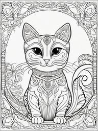 Cartoon Cat Coloring Pages - Whimsical Feline with Fun Features  minimal black outline printable sheet, coloring page