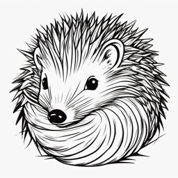 Hedgehog Tattoo - Adorable hedgehog curled up into a spiky ball  few color tattoo design, simple line art, design clean white background