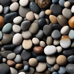 Pebbles in harmonious patterns with a blend of coastal hues top view, product photoshoot realistic background, hyper detail, high resolution