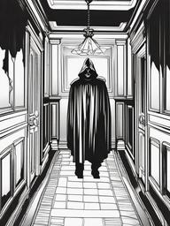 Horror Coloring Pages - Shadowy figure lurking in a creepy hallway  simple coloring pages