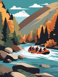 River Rafting Rapids Clipart - Rafters braving exhilarating river rapids.  color vector clipart, minimal style