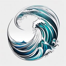 Abstract Anbu waves tattoo. Silent river flows.  color tattoo minimalist white background