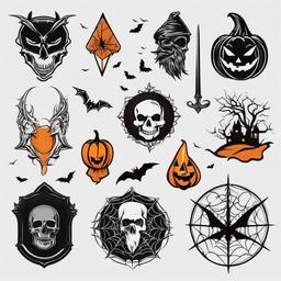 Tattoo Designs Halloween - Various designs for tattoos with a Halloween theme.  simple color tattoo,minimalist,white background