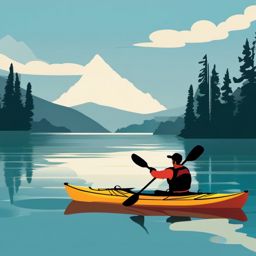 Mountain Lake Kayaking clipart - Kayaking on a serene lake, ,vector color clipart,minimal