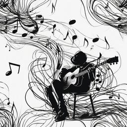 drawing of music being played on a guitar  minimal rough sketch scribbles,doodles,black and white