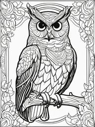 Owl Coloring Pages - Owl with a bat  simple coloring pages