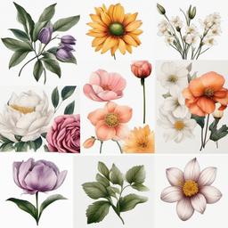 Birth Month Flower Tattoo Ideas - Ideas for tattoos representing birth flowers associated with specific months.  simple color tattoo,minimalist,white background